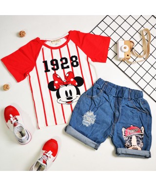 FAG 039 Minnie Mouse Tee White and Red Pants set