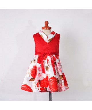 FAG 152 Red Flowery Vneck Dress 