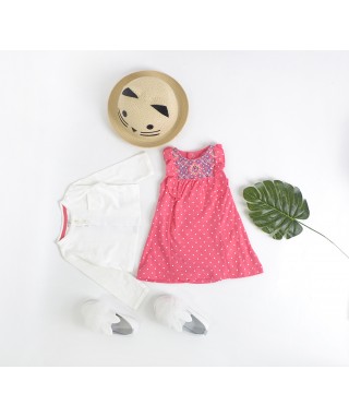 ROM 613 White Cardigan and Fanta Dotted Romper Set 
