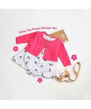 ROM 571 Pinky Tee and Grey Flower Romper Pants Set 