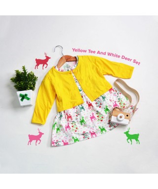ROM 574 Yellow Long Tee And White Deer Cute Romper Pants Set 