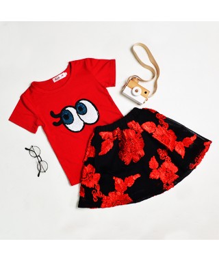 MCO 2595 Red Big Eyes Skirt Set