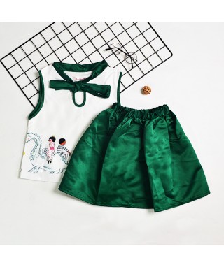 MCO 2597 White Girls Tee Green Skirt 
