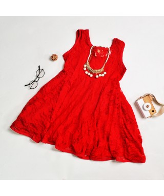MCO 1194 Red Lace Sleeve Dress With Necklace