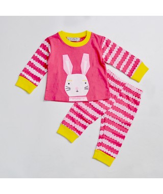 PJM 122 Pink Cute Rabbit Longtee Pants Set