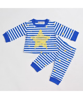 PJM 125 Blue Stripe Yellow Star Longtee Pants Set