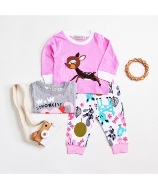 PJM 128 3in1 Grey Elephant & Pink Deer Longtee Pants Set  