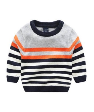 FAB 166 Sweater Gray White Stripe Navy Orange