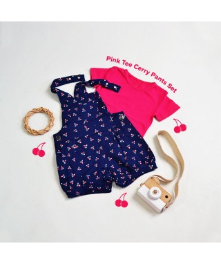 ROM 542 Pink Tee Small Cerry Navy Pants Set