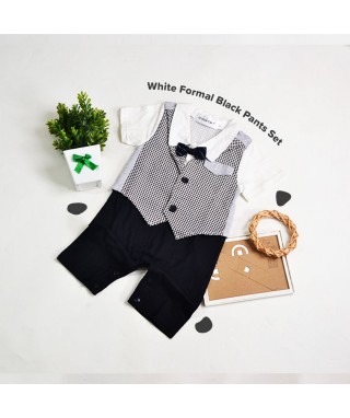 ROM 600 Black White Shirt with Tie and Black pants romper set 