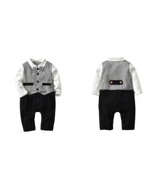 ROM 601 White Long Shirt and black semi suit black romper pants set