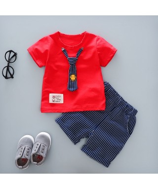 FAB 474 Red Tee & Pants Set Stripe with tie "smile"