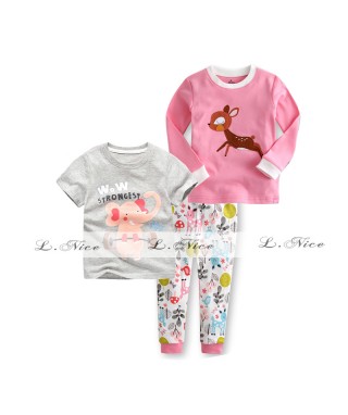 PJM 128 3in1 Grey Elephant & Pink Deer Longtee Pants Set  